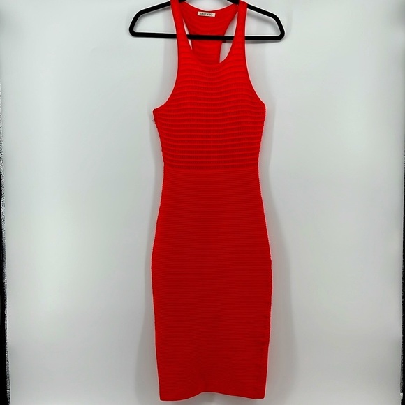 Ronny Kobo Women's Esha Coral Pointelle Knit Dress Orange Vermillion Size Medium - Picture 4 of 15